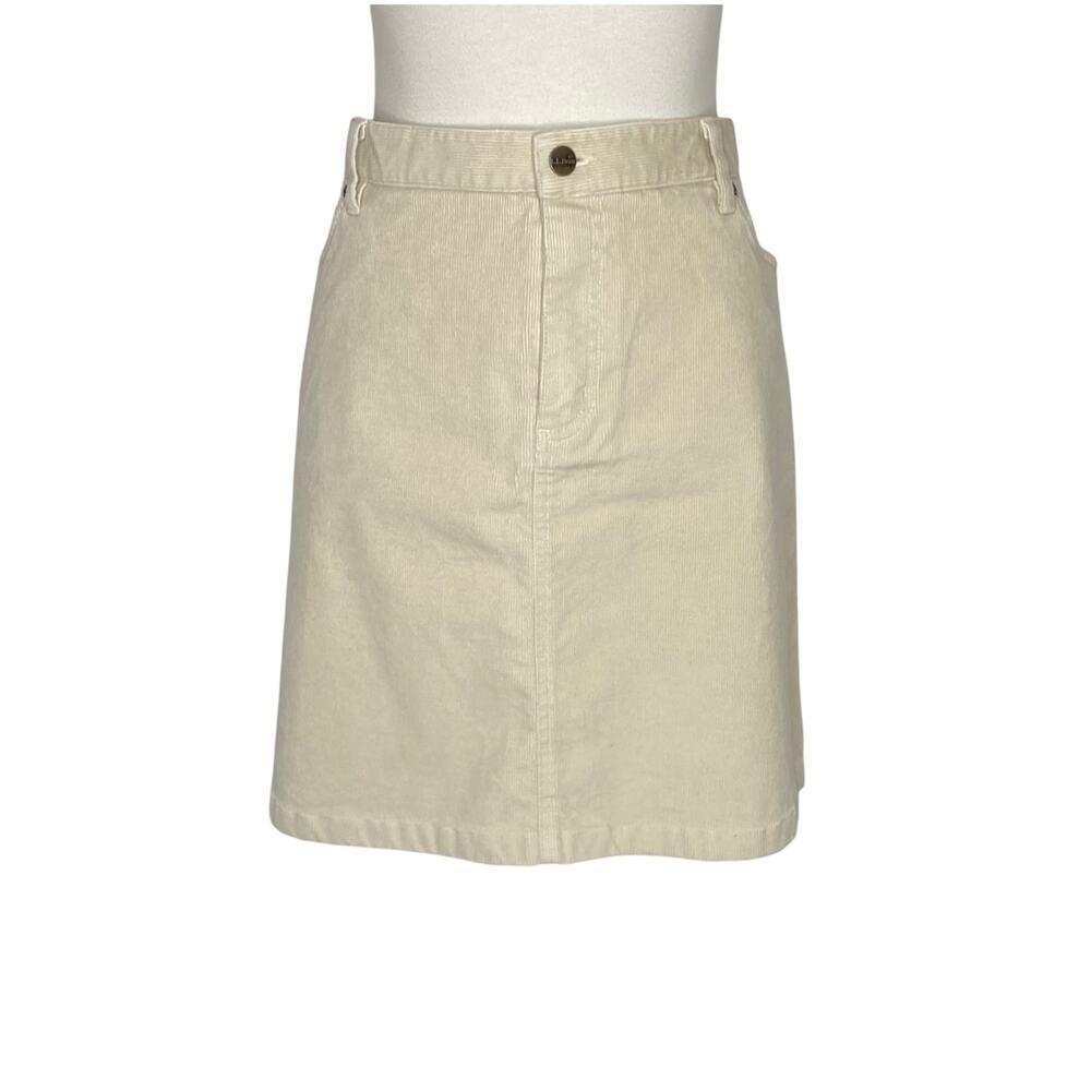 LL Bean Corduroy Skirt Cream Cotton Blend Classic Straight Size 20 Petite Preppy